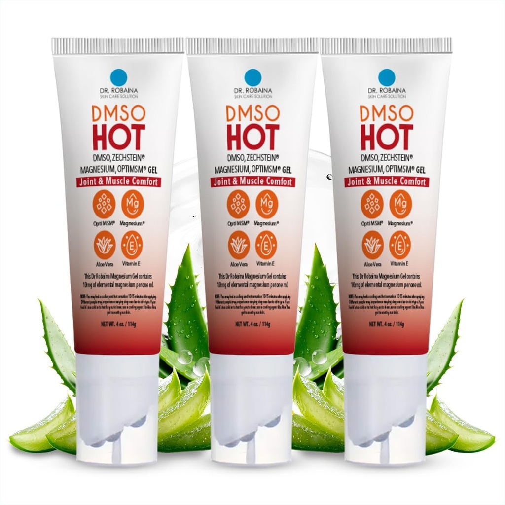 Dr Robaina DMSO HOT Roll- On - 99,9% Czysty farmaceutyczny stopień 124; Wielokulowy wnioskodawca do ukierunkowanego ciepła 124; Zechstein Magnezu, MSM, Arnica, Aloe Vera, Witamina E - 4 oz 124; Made in USA
