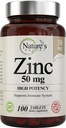 Cynk 50mg [Wysoka potencja] Suplement - Immune Support System from Natural Cynk (tlenek / cytrynian) 100 Tabletki, Made by Nature 's Potent.