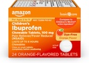 Opieka podstawowa Ibuprofen tabletki do żucia dla dzieci, Reliever Pain i Fever Reducer, Flavor pomarańczowy, Wiek 2- 11, Trwa do 8 godzin, 100 mg, 24 Hrabia