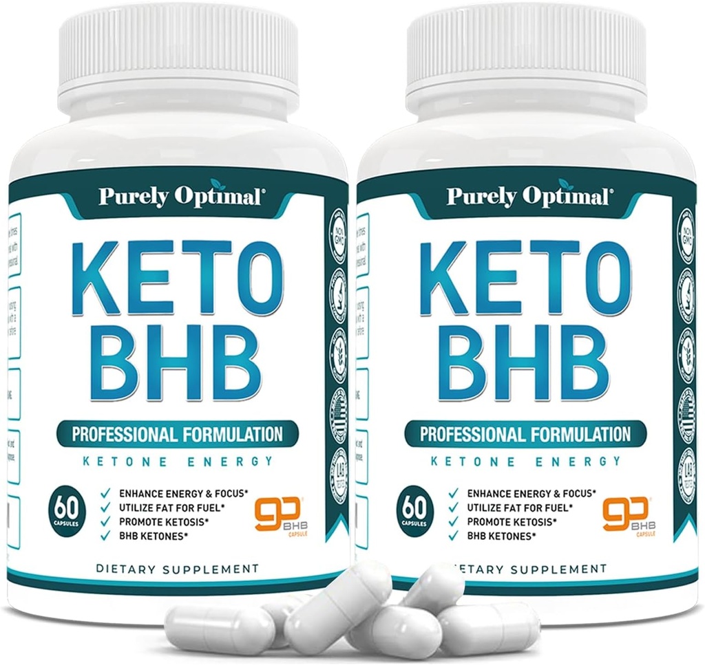 Całkowicie optymalne kapsułki Keto BHB - Exgenous Ketone Pills for Ketosis Support, Trwała energia, Focus & Metabolizm - dla kobiet i mężczyzn, 120 kapsułek