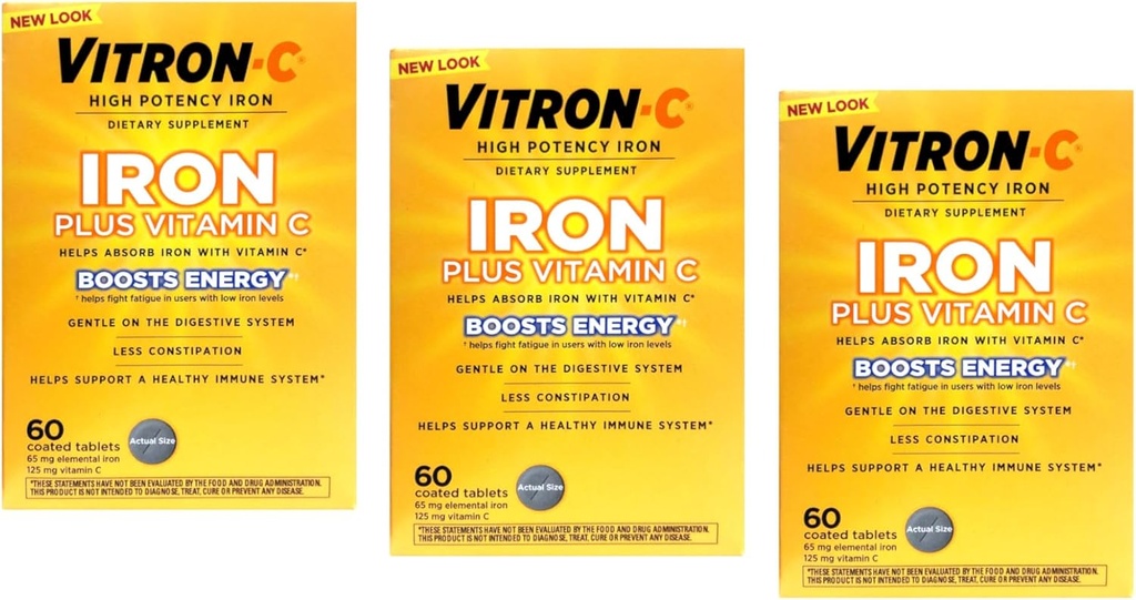 Wysokiej mocy suplement żelaza Vitron- C z witaminą C, LimitedQuantity (180 Licznik ogółem)