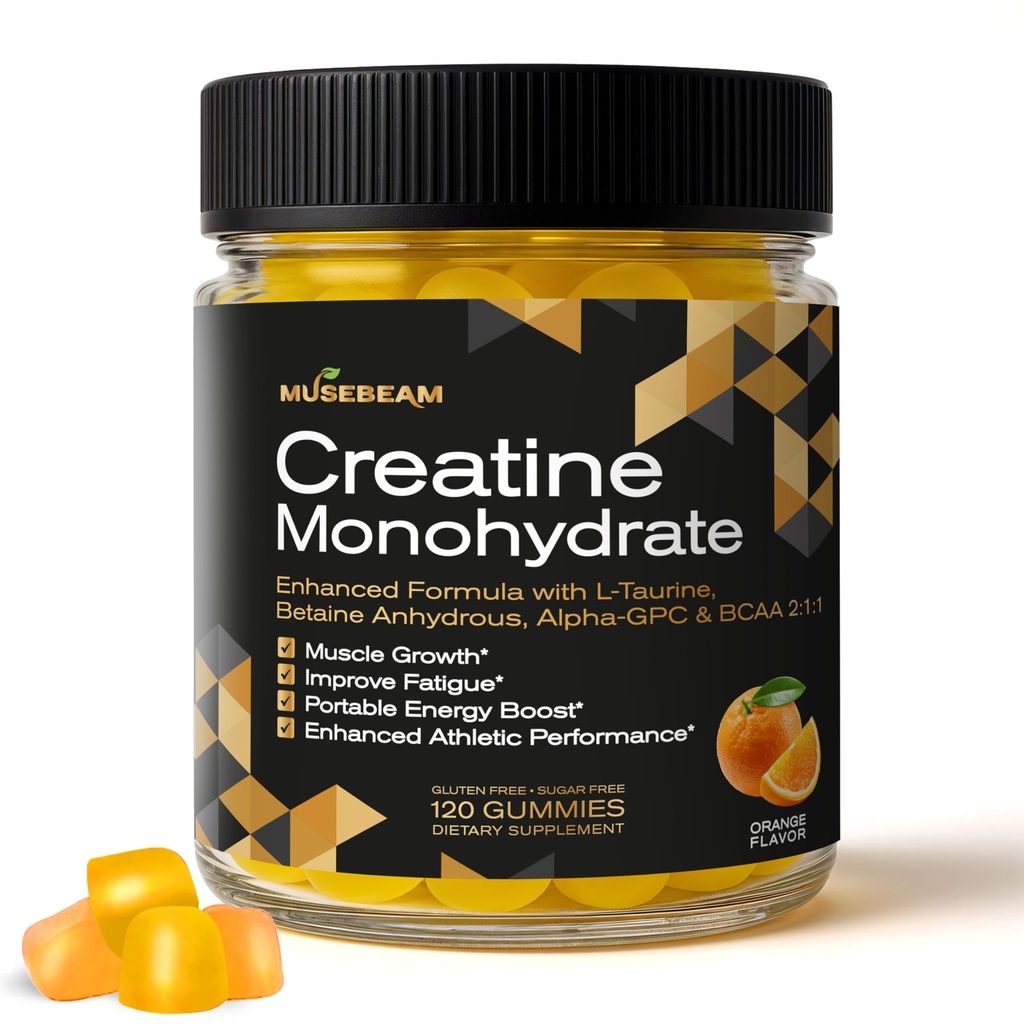 Monowodzian kreatyny 5000mg Suplement Gumiaki - z L-Tauryna Betaine Bezwodny Alpha- GPC BCAA 2: 1: 1 - Bez cukru Gluten Free for Men Kobiety