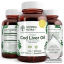 Naturalne Nutra Norweski Cod Liver Oil Supplement, Pomaga utrzymać skórę, Pomaga utrzymać gęstość ciała, Eye Health & Nerve Function, Promotes Dental Health, Wspiera zdrowie układu krążenia, 250 Softgels