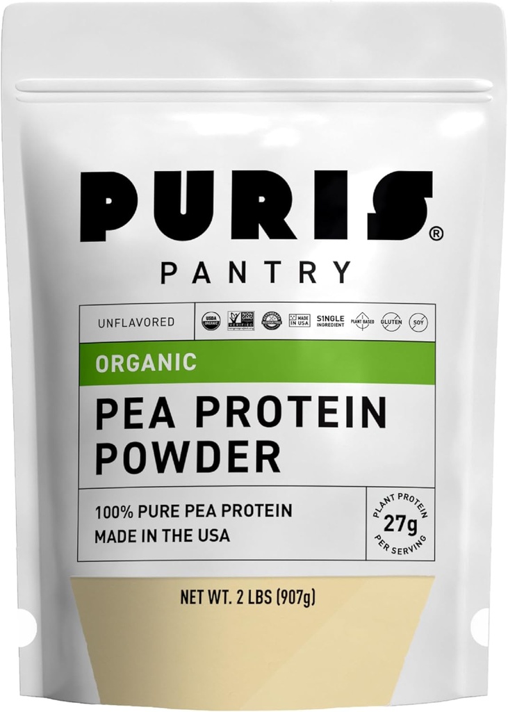 PURIS Organic Pea Protein Powder - USDA Organic Vegan Protein 124; 27g Plant Protein Per Serving Golf 124; Non- GMO Gluten- Free Soy- Free Support 124; Clean Label Amend124; Smooth Taste Amend124; Idealny do shakes, Smoothies, Pieczenie 124; 2 lb