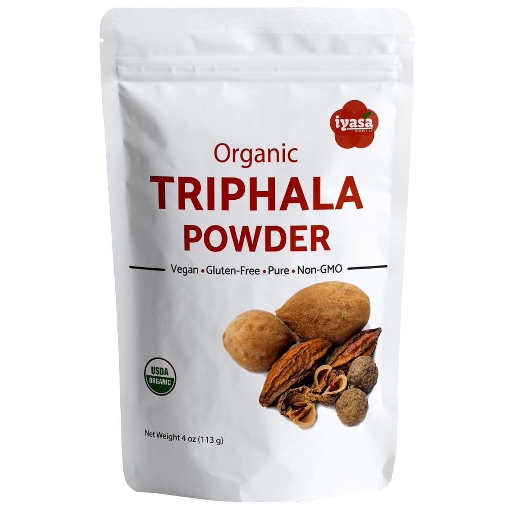 Iyasa Holistics Organic Triphala Powder, Ayurveda Superfood, Natural Body Detox, Bowel Cleanser, Herbal Laxative, 4 unce 113 Gram
