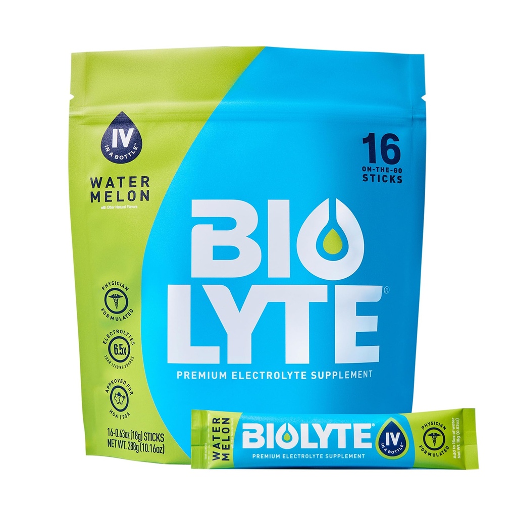 BIOLITE IV Pakiety proszkowe elektrolitów, IV Mieszanka do napojów płynnych do wody, Nawodnienie Doktorowe, Zatwierdzona ulga odwodnienia, Chemioterapia Musi Hakes dla kobiet i mężczyzn - Arbuz (16 Pack)