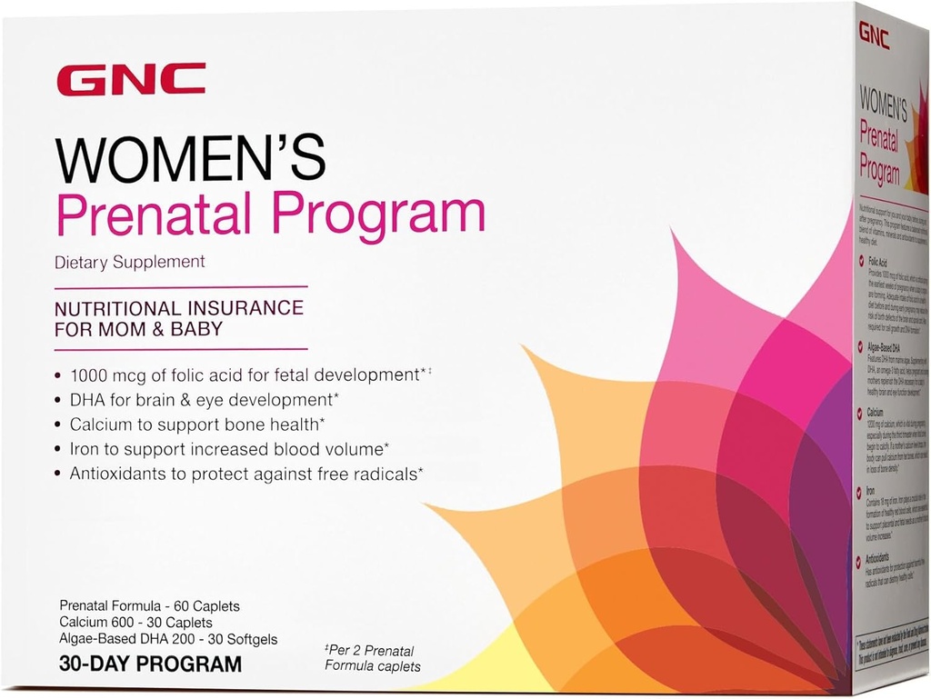 GNC Program prenatalny kobiet, Daily Supplement System, Wspiera zdrowy rozwój dziecka z cynku i żelaza dla potrzeb płodu, ukierunkowane prenatalne i ciążowe Essentials, 30 Opakowania