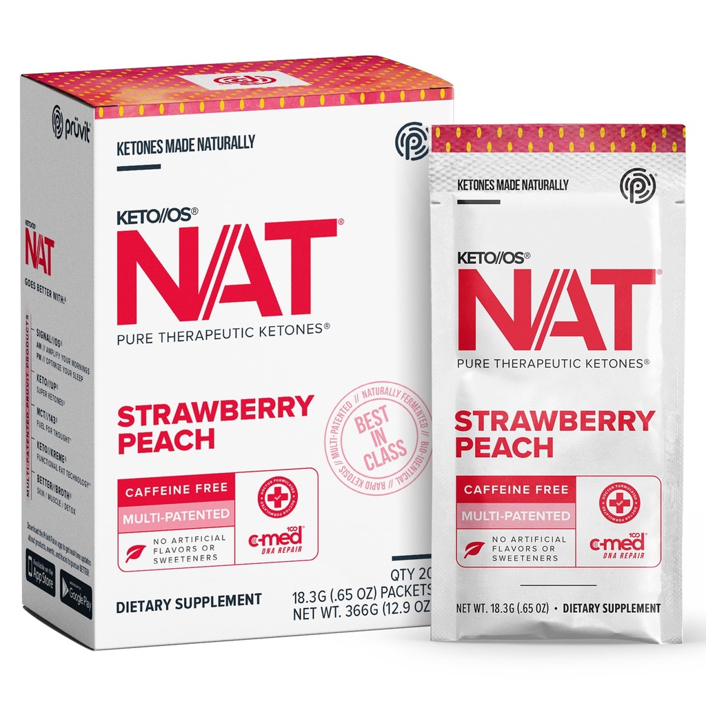 PRÜVIT OS NAT Truskawki Peach Keto suplementy - Kofeina Free - dla mężczyzn i kobiet (20 hrabiego)