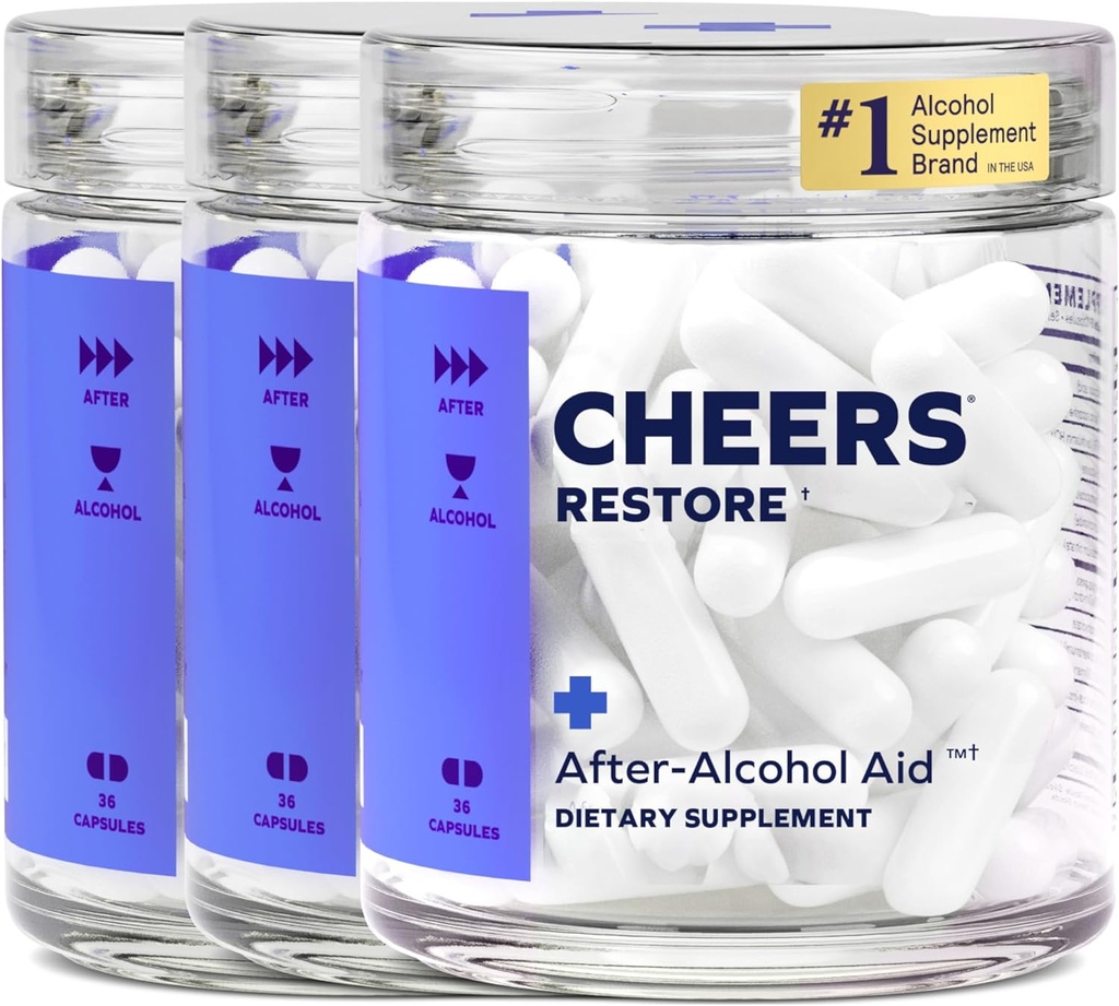 Cheers Restore 124; Suplement z DHM + L- Cysteina 124; Poczuj się lepiej po piciu i wspierać wątrobę 124; 36 Dawki 124; Dihydromyricetyna, Cysteina, Otyłek mleczny, Printed Pear, B- Vitamin, Ginger