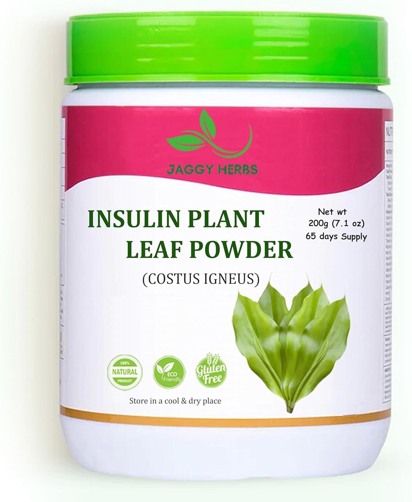 JAGGY Insulina Plant Leaf Powder (Costus Igneus) 200g (7.1 oz) Natural Insulin Plant Powder (65 Day Supply)