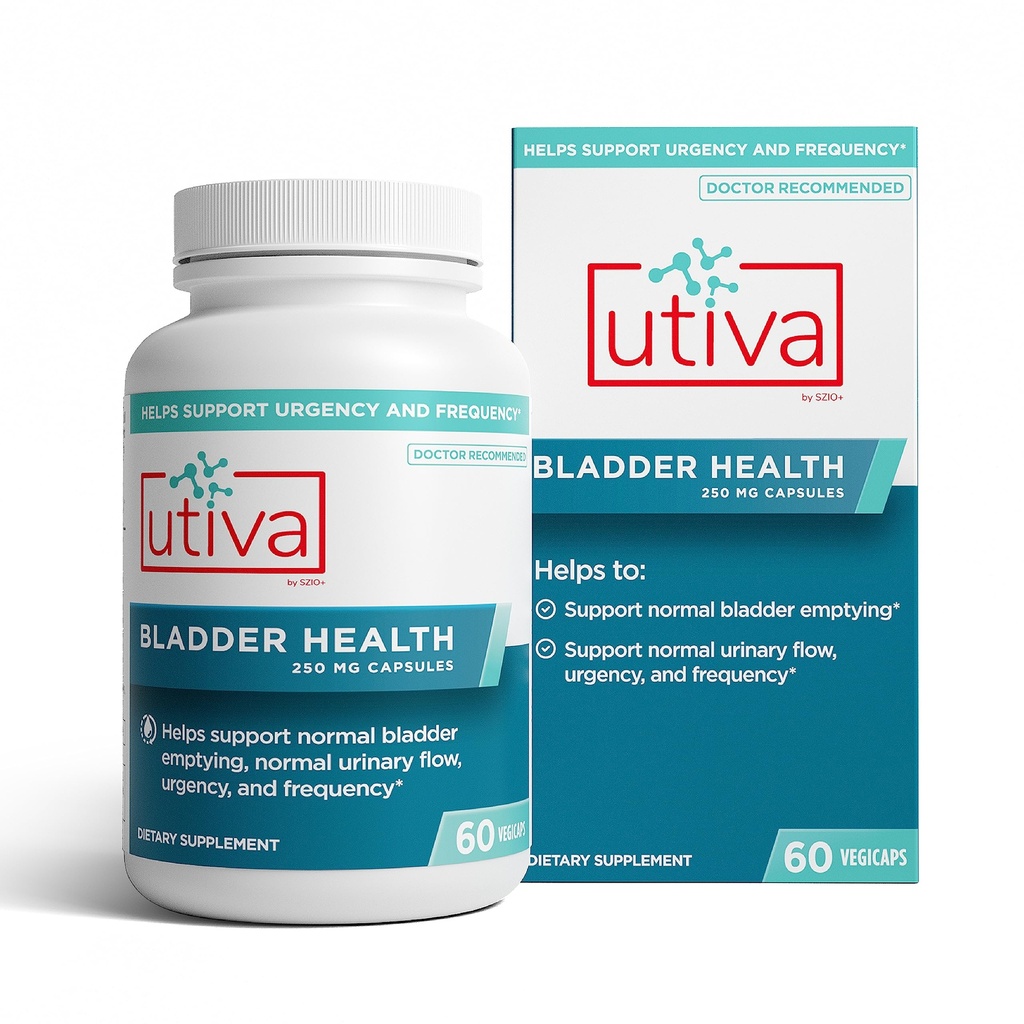 Szio + Utiva Bladder Health - Suplement kontrolny dla nadreaktywnego Bladder i dolnego odcinka dróg moczowych - Klinicznie udowodnione zmniejszenie częstotliwości i pilności - 60 kapsułek