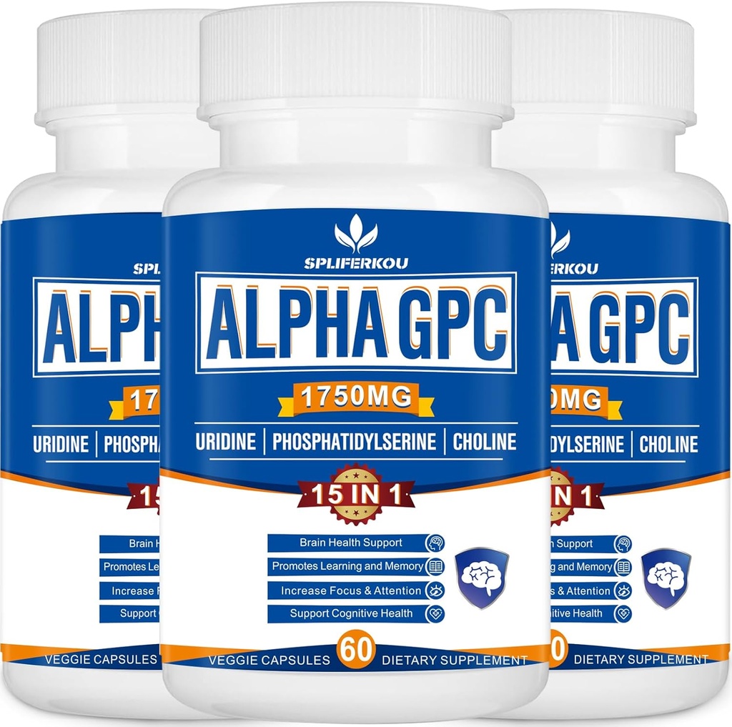 15- in-1 Suplement Alpha GPC z fosfatydylseryną, urydyną, l- Theaniną, grzybem Lwa, 180 kapsułkami