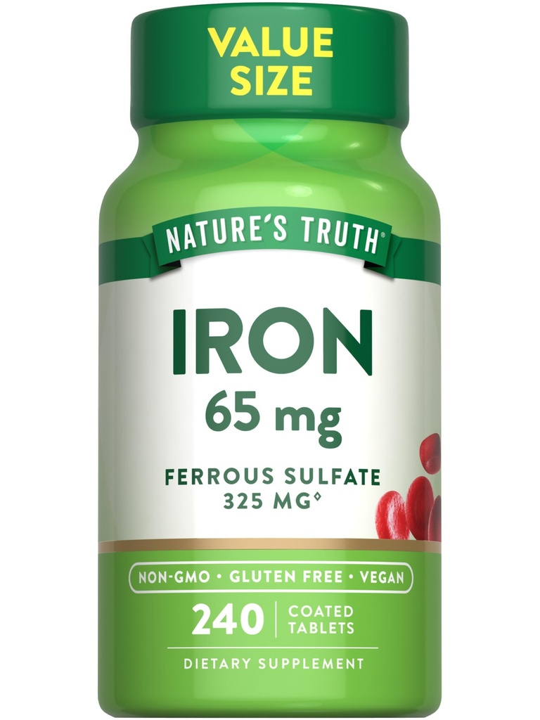 Nature 's Truth Iron Tablets 65mg XI124; 240 Hrabia XI124; 325mg Siarczan żelaza XI124; Wegan, Non-GMO & Gluten