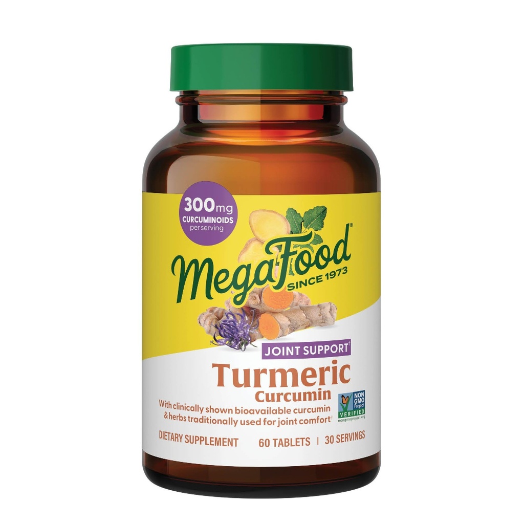 Ekstrakt MegaFood Turmeric Curcumin Extra Siła - Joint Support Supplement - Turmeric Curcumin z Black Pepper & Boswellia Extract - Vegan - Made Without 9 Food Allergens - 60 Tabs (30 Servings)