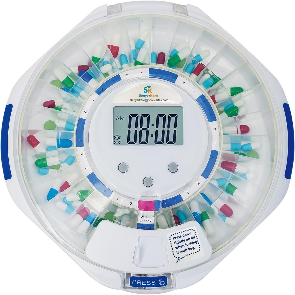 SenyerKare 28- dzień automatyczny dozownik z alarmem i opieki Alzheimera, Organizator Medykacji w / Easy- Przeczytaj LCD Display, Dźwięk & Światło i Klucze Alerty do Medykacji, Witaminy, Suplementy, Czyste Lid