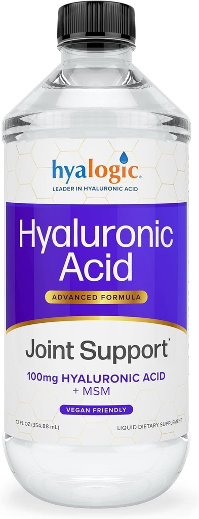 Hyalogic Hyaluronic Acid Joint Supplement (12 oz) - Advanced Formula Joint Supplement - MSM & 100 mg Hyaluronic Acid Supplements - Joint Supplements for Women & Men for Total Joint Health