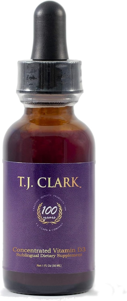 Płynna witamina D3 125mcg / 5000 j. m., 1 fl. oz. Skoncentrowany suplement diety podjęzykowej, TJ Clark, kroplomierz szklany