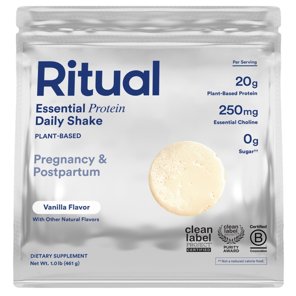 Ritual Prenatal Vegan Plant Protein Based Powder: Cholina do wsparcia ciąży, Poppartum, & Laktacja, 20g Organic Pea Protein from Regenerative Farms in USA, Sugar Free †, Vanilla, 1 Lbs