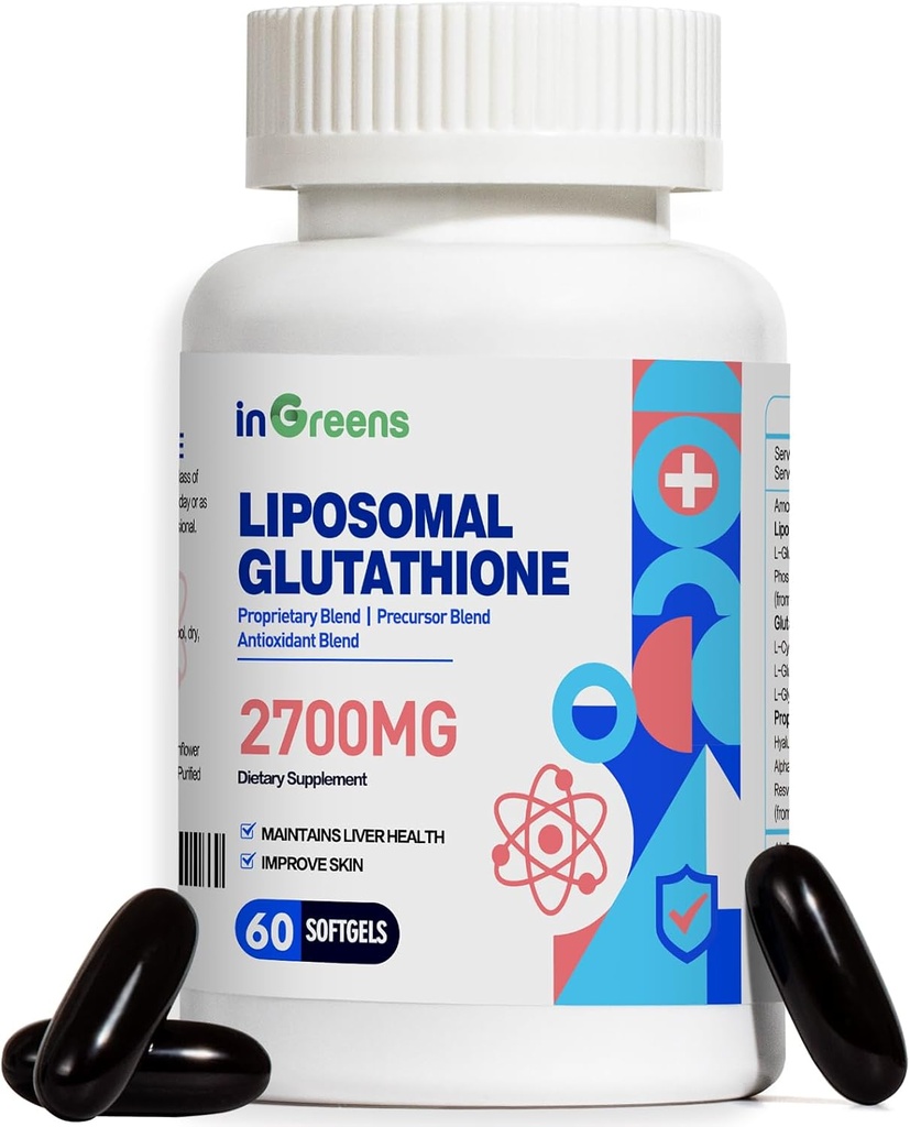 2700 MG Liposomal Glutation Supplement, Max Absorption, Active Form L Glutathione reduktaza (GSH), z kwasem hialuronowym, Resveratrol, Potężny przeciwutleniacz, Zdrowie Starzenie, 60 Softgels