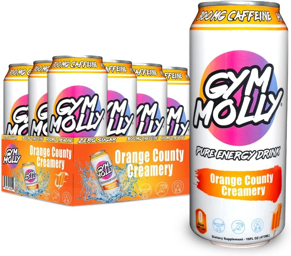 Siłownia Molly Orange County Creamery Energy Drink Cans 124; Zero Sugar Dream124; Hydro Creatine 124; Vegan BCAAs Dream124; B Vitamins Dream124; 16 fl oz (opakowanie 12)