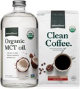 Natural Force Organic Ground Clean Coffee + Organic MCT Oil Bundle - 100% Czysty MCTs Kokosowy & Mold & Mycotoxin Darmowa kawa - Non-GMO, Keto, Paleo i Wegan - 10 Oz Bag i 32 Oz Butelka szklana