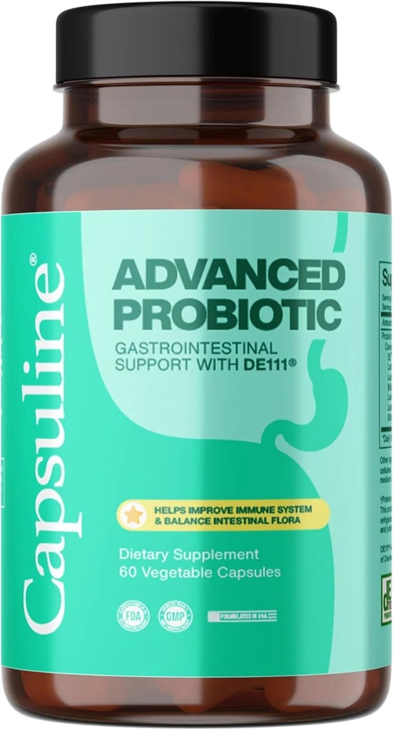 Capsuline Advanced Probiotic DE111 Szczep Bacillus Subtilis Spore Based, 11.5 Miliard CFU Bilans 124; Zdrowie pokarmowe, Gut & Immune Support Bilans 124; Dzienny Probiotyk dla kobiet i mężczyzn