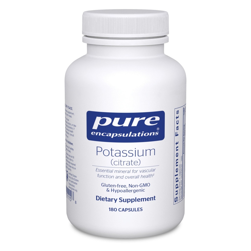 Czyste enkapsulacje Potas (Cytrate) - Esencjalny suplement elektrolitu do wsparcia Nerve & Muscle Function, Adrenals, Hormony, Heart Health & Energy * - Kapsułka z cytrynianem potasu - 180 Kapsułki
