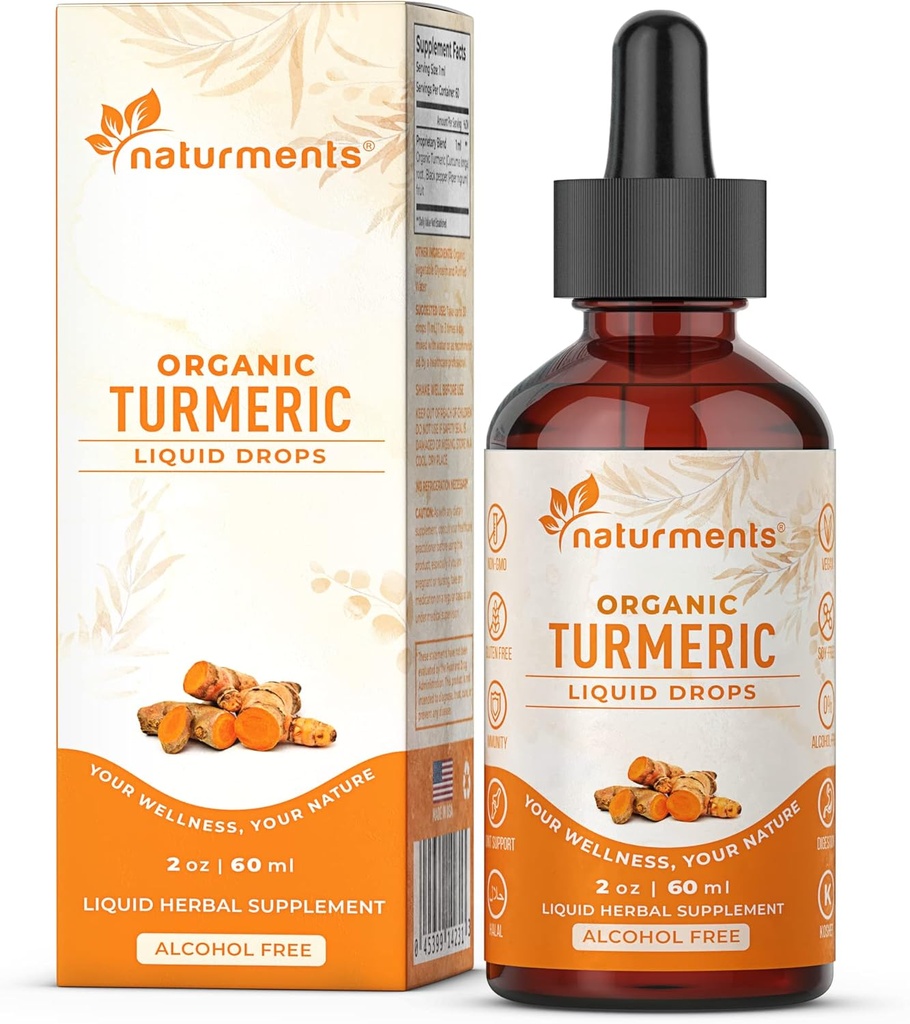 Naturments Kurkumina Kurkumina ciecz: Certified Organic Kurkumina Kurkumina z Ginger & Black Pepper- Wspólne wsparcie, Immune & Digestive Wsparcie, Graceful Aging - 2 Fl Oz