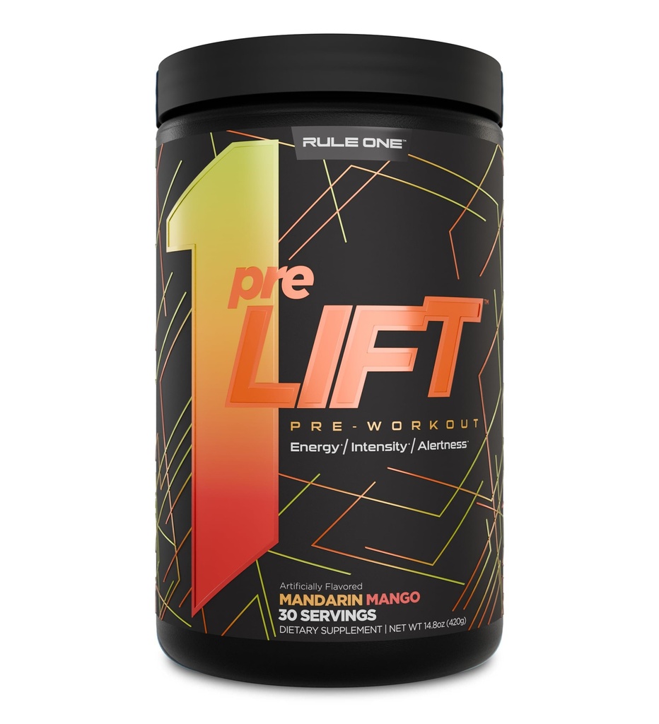 Rule 1 Proteins preLIFT Pre-Workout, Mandarin Mango, 30 Servings | 6g Citrulline, 3.2g Beta Alanine, 3 Caffeine Sources + 20 Others for Energy, Alertness, & Endurance
