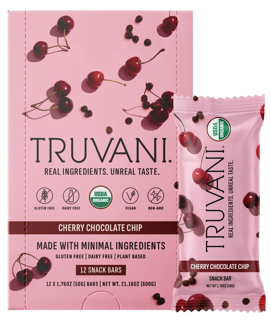 Truvani Plant Based Snack Bars | Cherry Chocolate Chip | 12 Pack