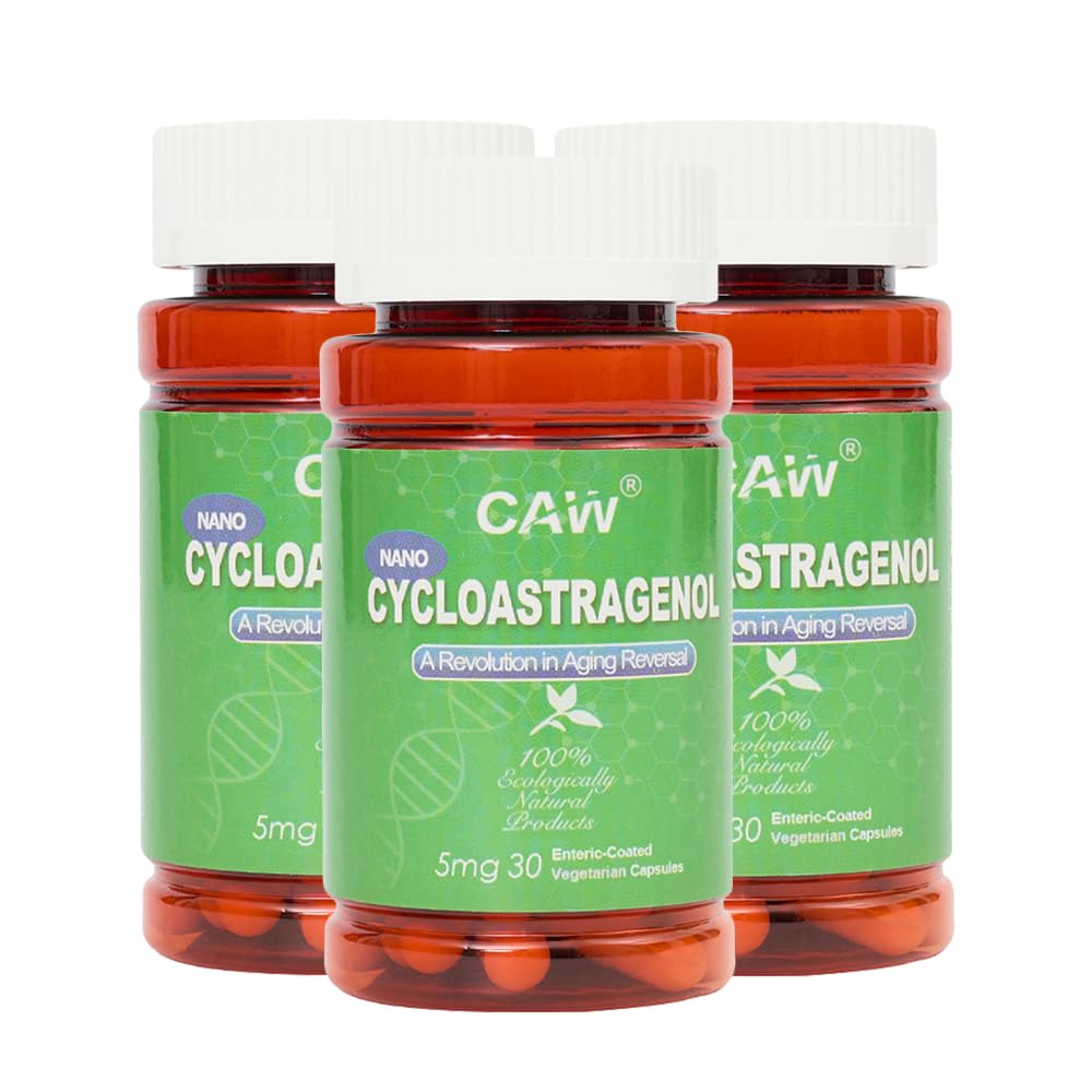 CAW Nano Cykloastragenol 98% 5 mg 30 Czapki Neuro124; Anti-Aging Telomere Plus Neuro124; Non-GMO, Made in USA Neuro124; Better Absorption Neuro124; Entericic- Coated Vegetarian kapsułki 3 Butelki