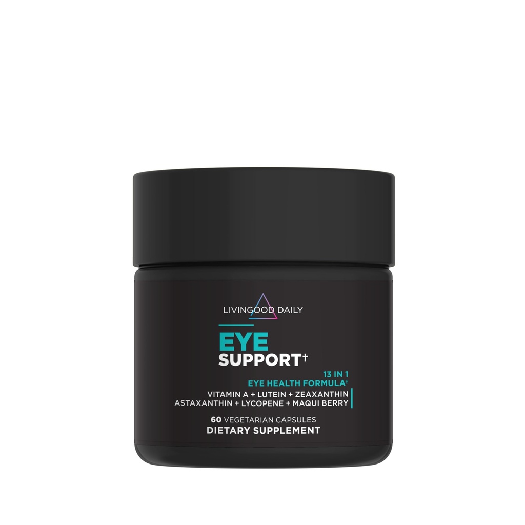 Livingood Daily Eye Support, 13- in-1 Vision Supplement with Lutein, Zeaksantyna, Astaksantyna, Witamina A, Likopen, Maqui Berry & More, Promotes Healthy Eyes, Blue Light Protection, Wegan, 60 Kapsułki