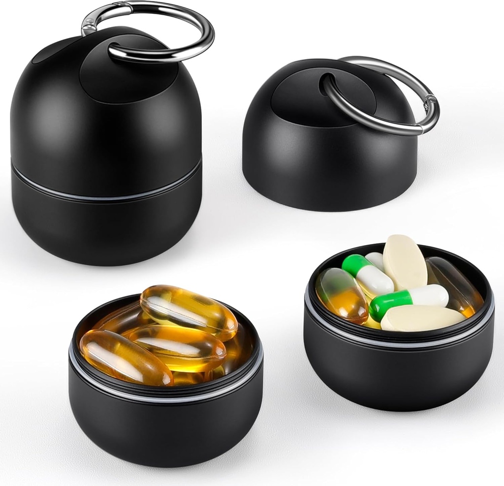 Zannaki Małe przenośne pojedyncze pióro Pudełko Keychain - Metal Codzienne podróży pill organizator przypadku, wodoodporny pill Holder Butelka, Cute Medicine suplement witaminy pojemnik na kieszeń lub torebki, czarny