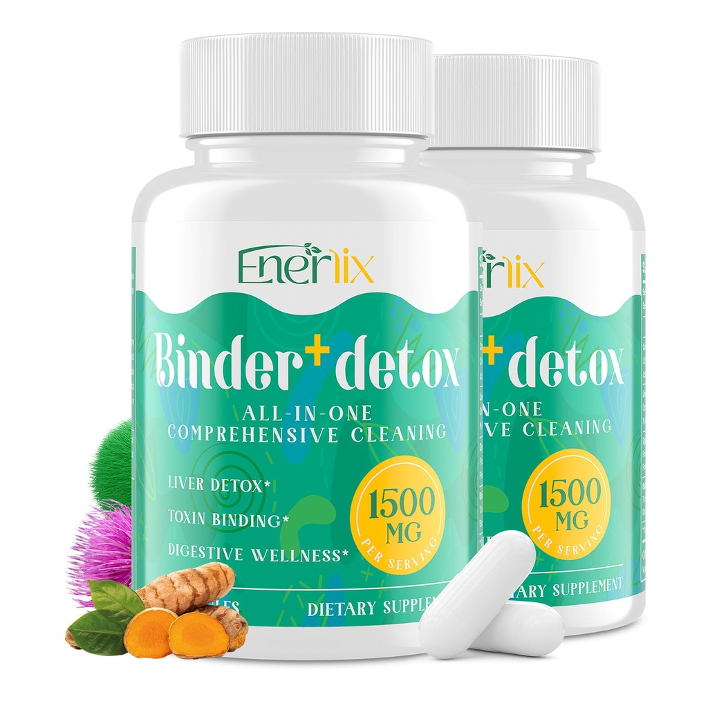 15- in-1 Detox Binder, Aktywowany Węgiel, Zeolit i Bentonit Clay, Chlorella, 1500 MG Detox Suplement Maximum Absorbent, Wątroba Gut Digestive Detox Cleanse, 180 Kapsułki wegańskie