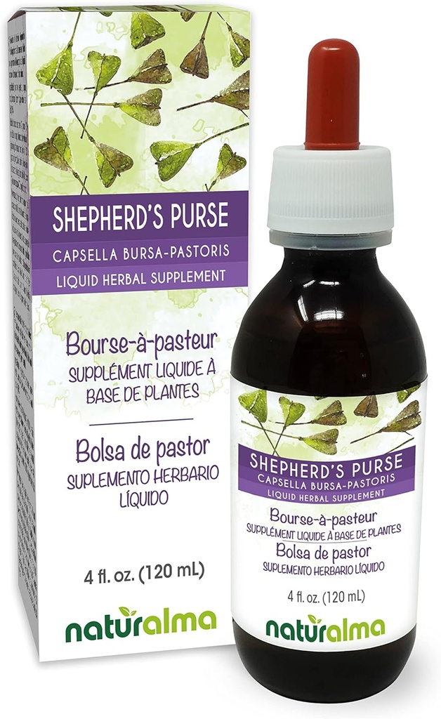 Naturalma Shepherd 's Purse (Capsella Bursa- pastoris) herb Bezalkoholowy nalewka - 4 fl oz Liquid Extract in Drops - Herbal Supplement - Vegan