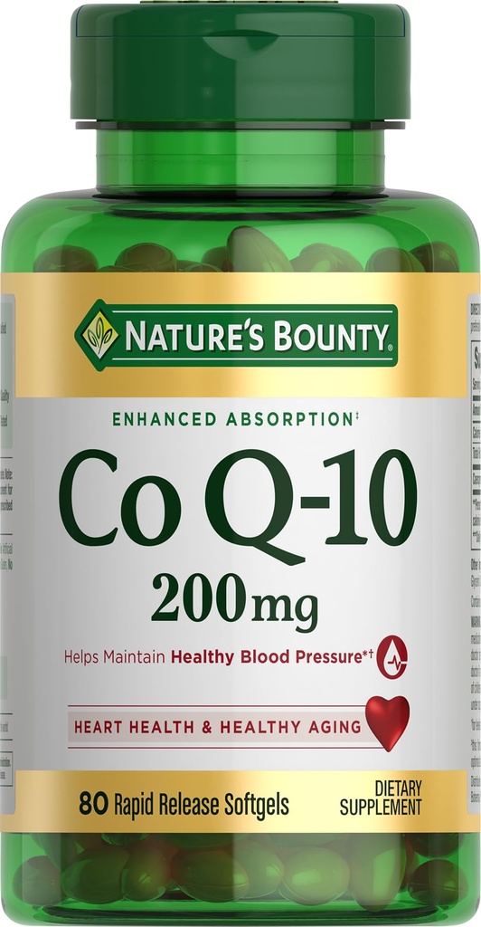 Nature 's Bounty CoQ10, Wspiera zdrowie serca, Suplement diety, 200mg, 80 Softgels szybkiego wydania