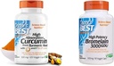 Doctor 's BEST DRB- 00107 Wysoka absorpcja Curcumina z korzenia turmerowego z C3 Complex & BioPerine 500mg & 3000 GDU Bromelain suplementy proteolityczne enzymów, Pomaga zdrowe trawienie