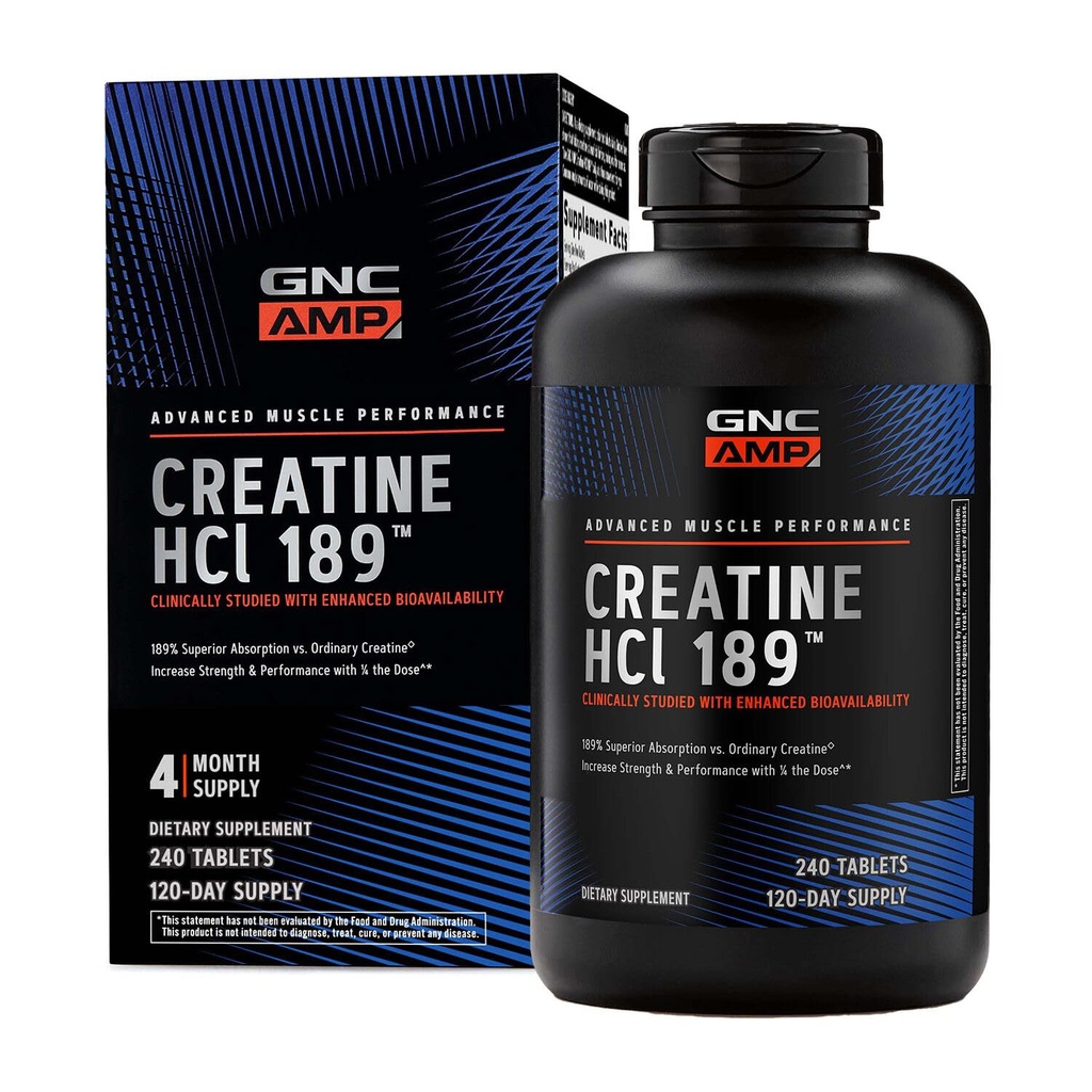 GNC AMP Creaine HCl 189 Pigułki, Clinically Proven Strength & Muscle Builder, Athletic Performance, Produkcja energii, Suplement Odzyskiwania, Szybkie Absorbowanie, Formuła Gluten Free, 120 Służenia