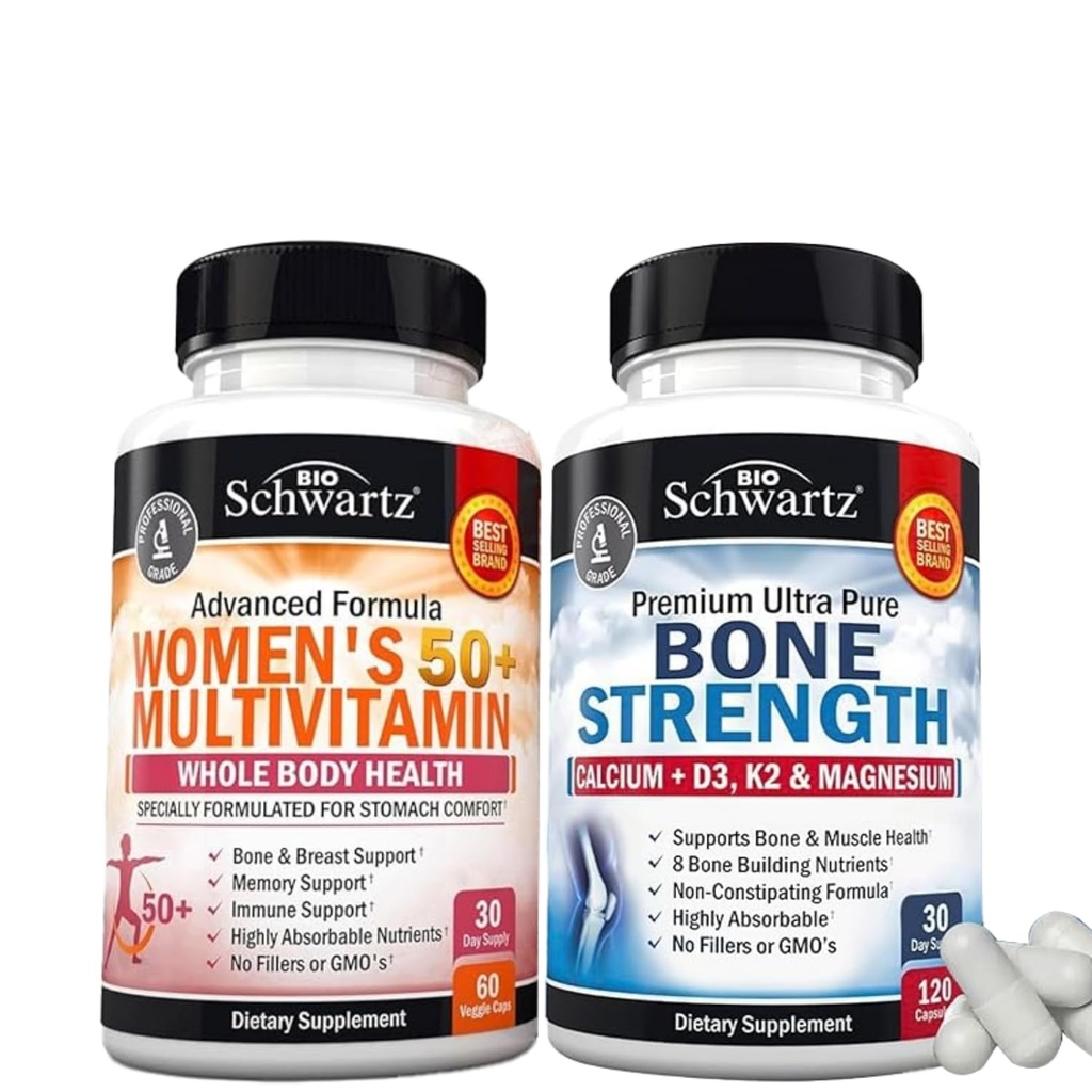 BioSchwartz Daily Multivitamine for Women 50 & Over (1 Miesiąc dostaw) Plus Bone Strength Mineral Supplement with Calcium and Magnez (1 Miesiąc dostaw)