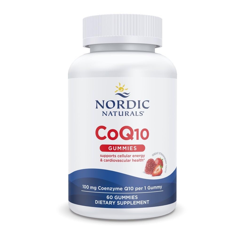 Nordic Naturals CoQ10 Gummies, Truskawka - 60 Gummies - 100 mg Koenzym Q10 (CoQ10) - Wielki smak - Heart Health, Produkcja energii komórkowej, Wsparcie przeciwutleniające - Non-GMO, Wegan - 60 Służenie
