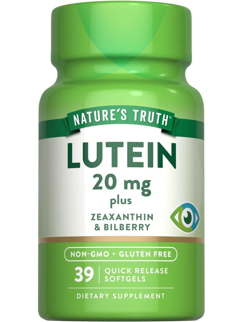 Nature 's Truth Lutein and Zeaxanthin Bis124; 20 mg 124; 39 Softgels Bis124; with Bilberry Bis124; Non- GMO & Gluten Free Supplement