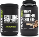 Monowodzian NutraBio Creatine, izolat nieflaworyczny, 500 g i ser białkowy, masło orzechowe czekoladowe, suplement Bundle - Energia mięśniowa, Lean Muscle Growth, Odzysk i Siła