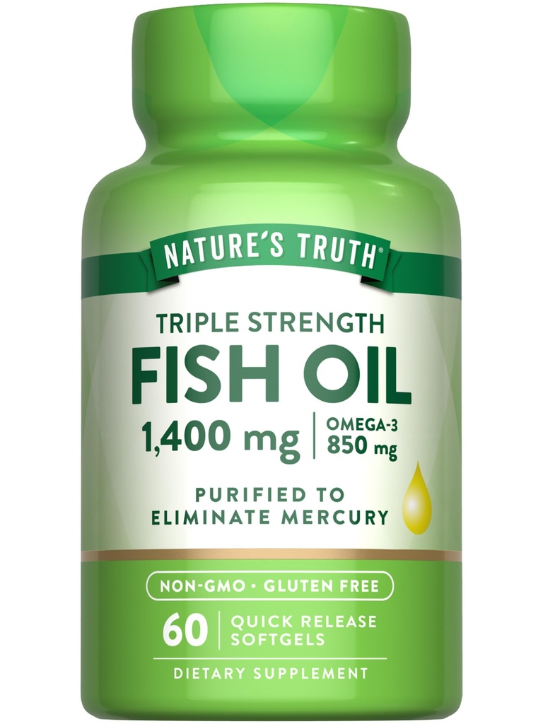 Nature 's Truth Triple Strength Fish Oil 1400 mg Next 124; 850 mg Omega-3 Next 124; 60 Softgels Next 124; Non- GMO & Gluten Free