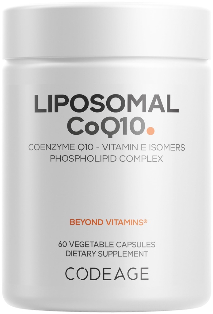 Codeage Liposomal CoQ10 Suplement - 125 mg Koenzym Q10 z Witaminą E Isomers Tocoferole - 2-Miesiące Dostawy - 1 Kapsułka na Podawanie - Liposomal Dostawa - Wegan, Non-GMO, Gluten- Free - 60 Kapsułki