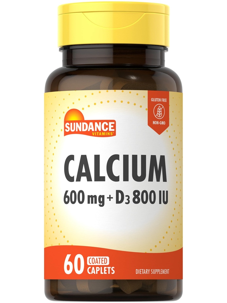 Sundance Wapń 600mg z D3 XI124; 60 Kaplet XI124; Wegetarianin, Non-GMO, i gluten suplement wolny