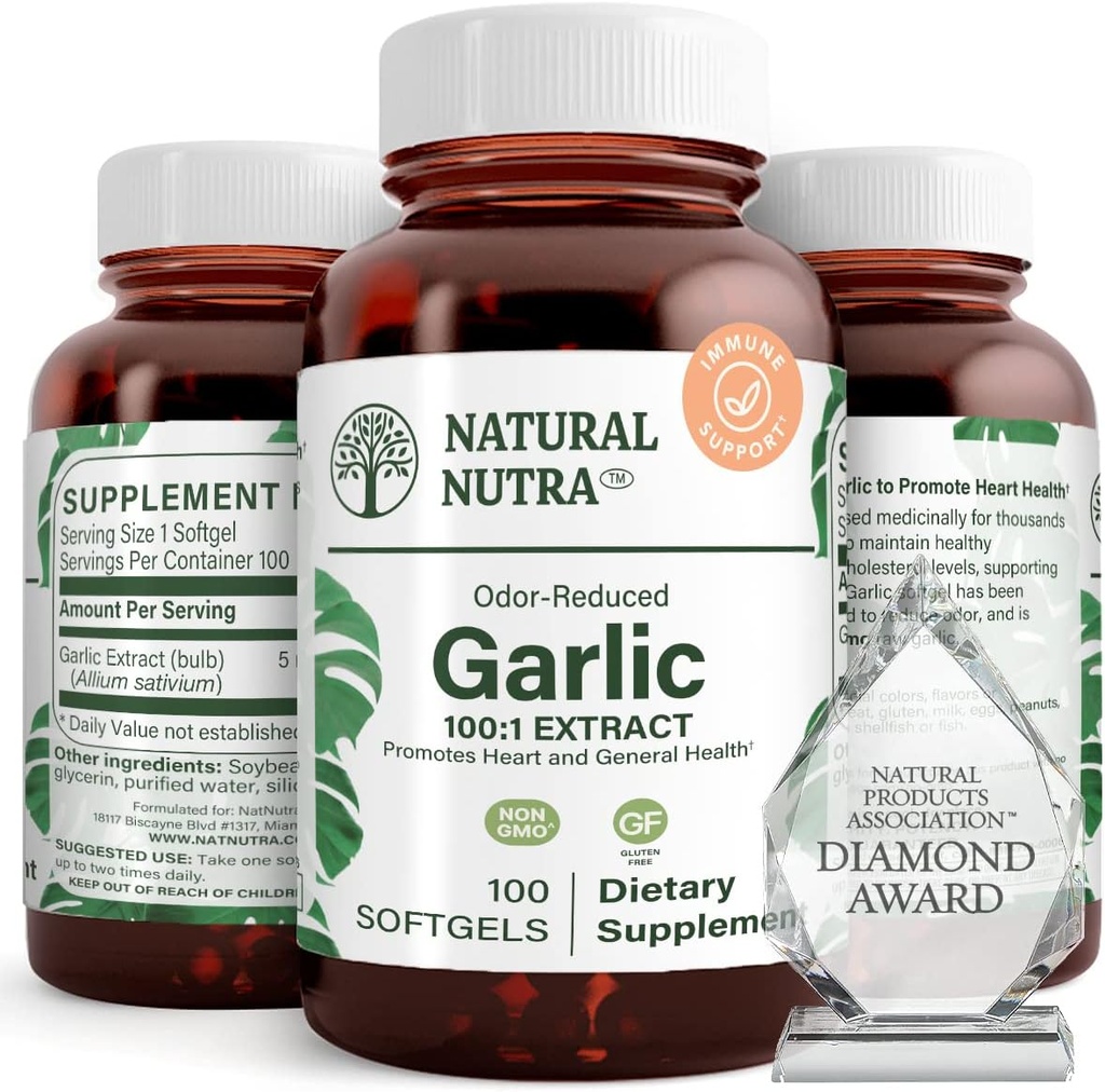 Naturalne Nutra bezogonowy suplement oleju czosnkowego, Organic Pills for Boost Heart Health & Skin Health, Enhance Immune System, Reduce Cyclical Issue, Contain Body Fat Oil, Allium Sativum 500mg, 100 Softgels