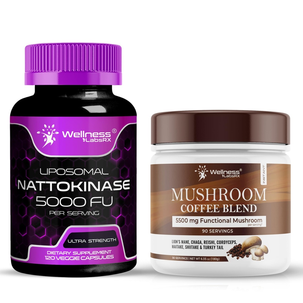 WELLNESS LABSRX Nattokinase Suplement Kapsułki 5000 FU - Grzyb mieszanka kawy