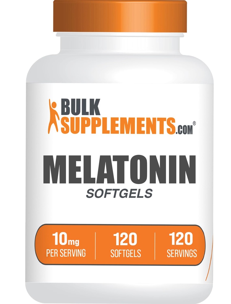 BulkSupplements.com Melatonina 10 mg Softgels - Melatonina dla dorosłych, Suplement do snu - 10mg Melatonina na Serving, Gluten Free, 1 Softgel na Serving, 120 Count (Pack of 1)