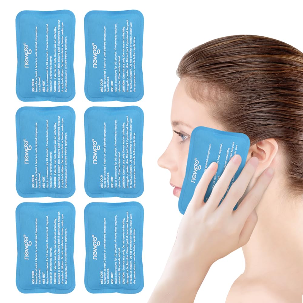 NEWGO Mini Ice Packs (6 opakowań) Żelowe zimne opakowania do urazów wielokrotnego użytku, Face Ice Pack do chirurgii twarzy, ból zębów, zmęczone oczy, Boo Boos dzieci, Siniaki, Bóle głowy, Karmienie piersią 4.5 "X 3.2" Niebieski