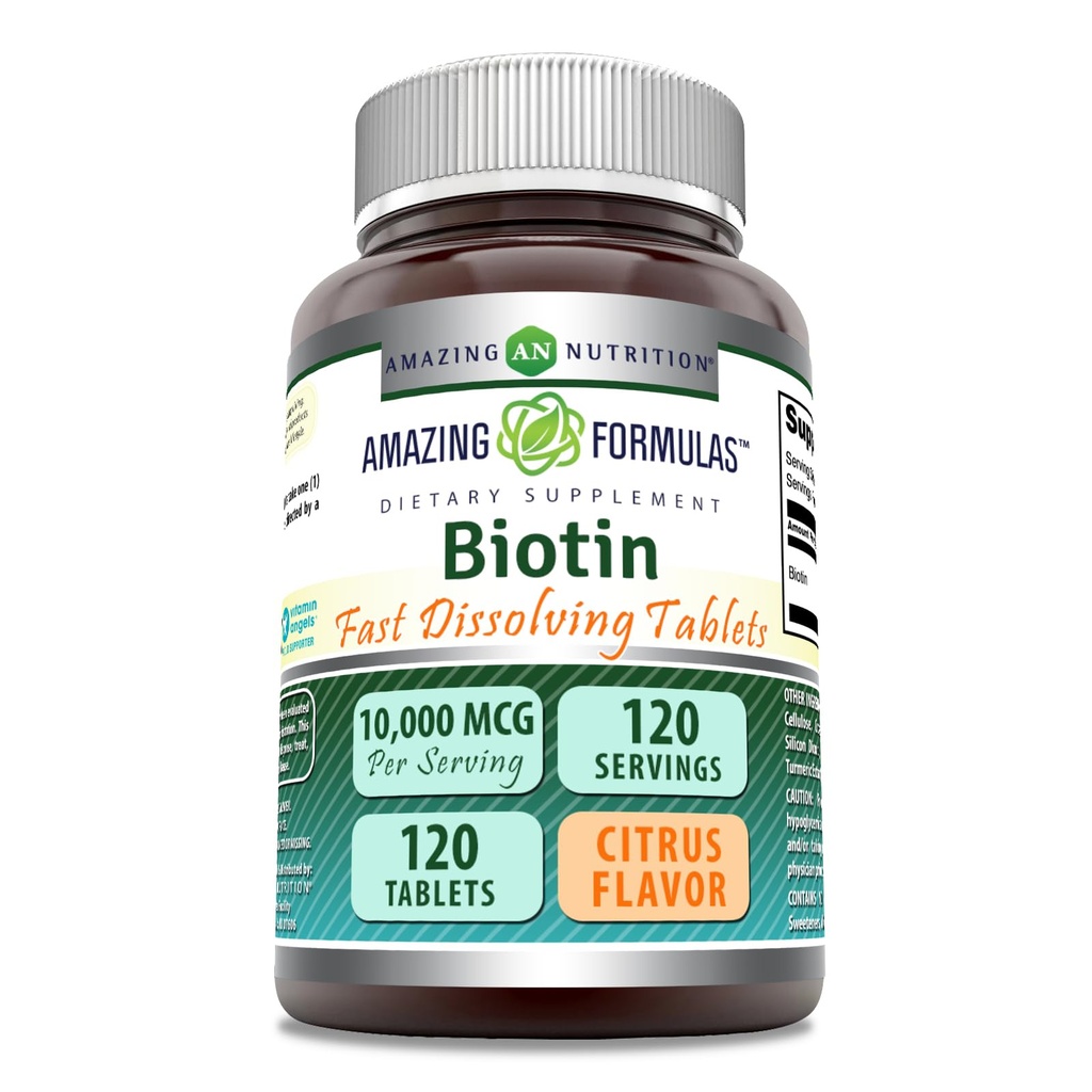 Amazing Supples Biotin 10 000 µg < 124; Fast Disolve Tablets < 124; Non-GMO < 124; Gluten < Free Supplement > 124; Made in USA (Citrus < 124; 120 Tablets)